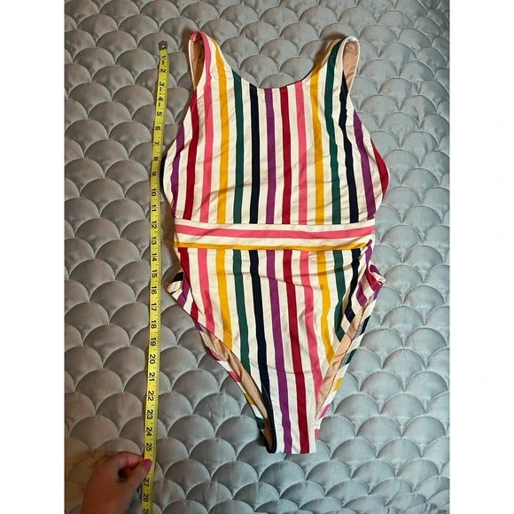 J. Crew Rainbow Striped  Low Back One-Piece Swimsuit Multi Color Size 8 - Picture 7 of 9
